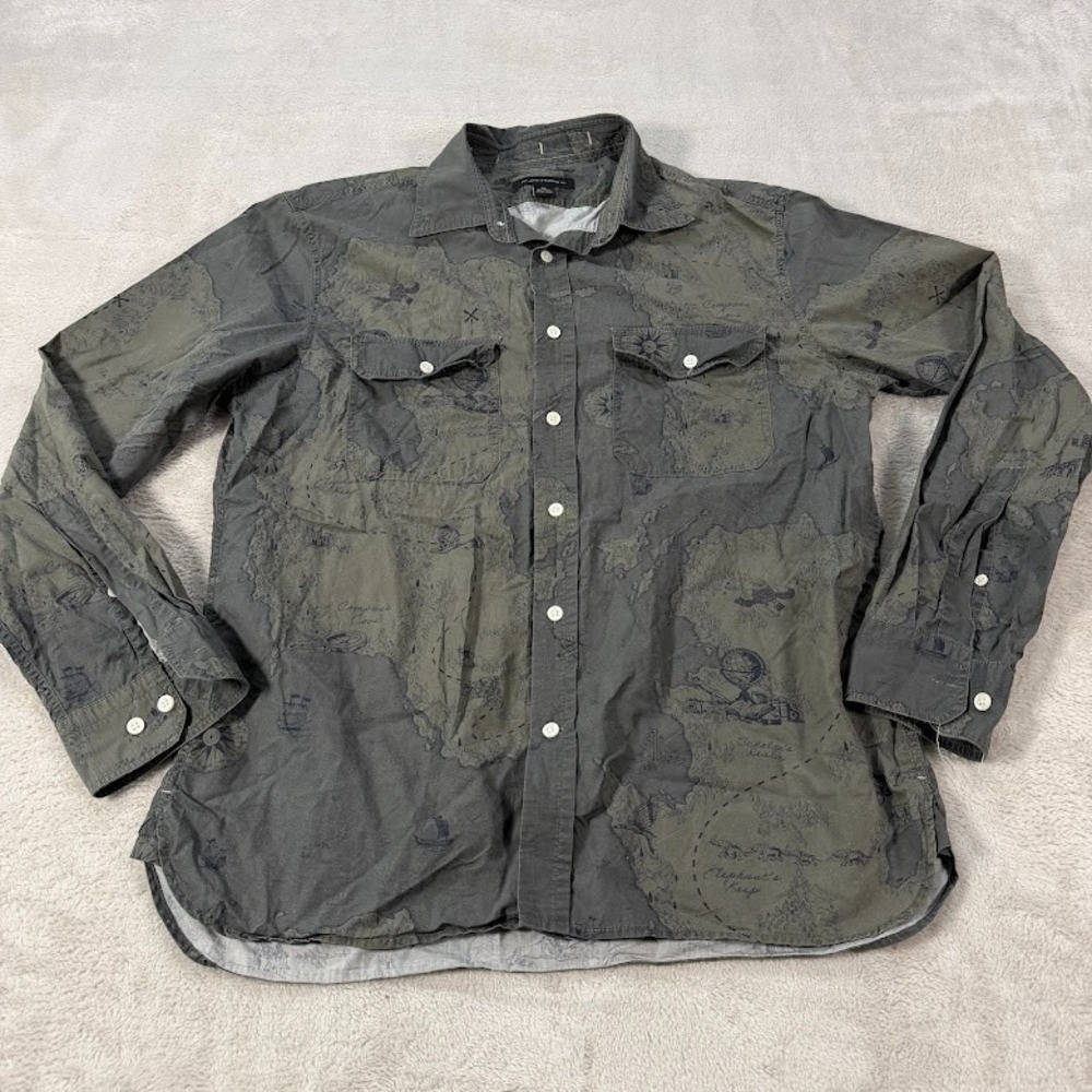 Banana Republic Organic Cotton Shirt Men Medium Standard Fit Green Treasure Map